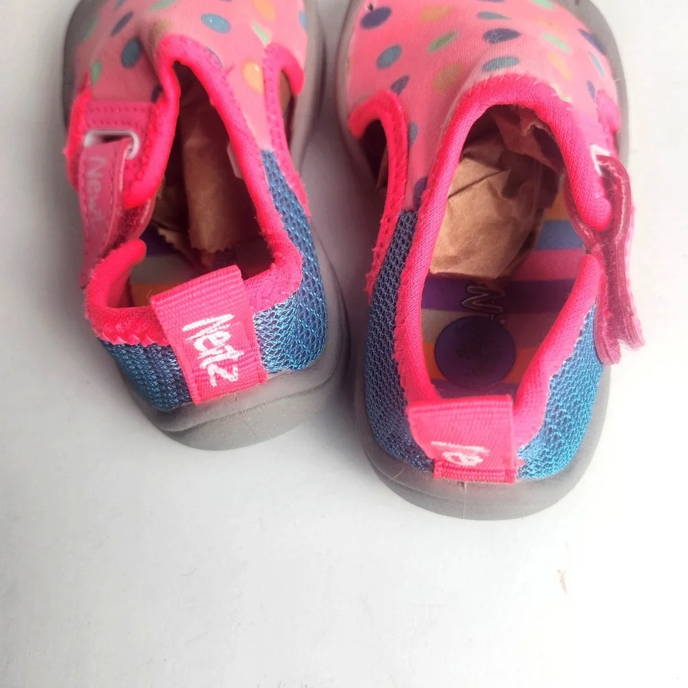 Newtz Toddler Girls Pink Polka Dot Water Shoes Mesh Aqua Socks Size‎ 5/6